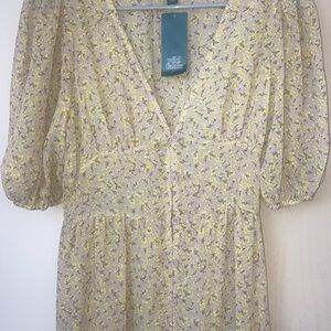 XS Wild Fable Yellow Floral V-Neck Dress